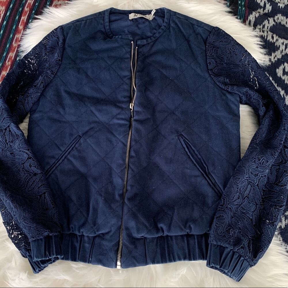 AMUR Quilted Lace Bomber Jacket Coat Ruched XS - Picture 5 of 13